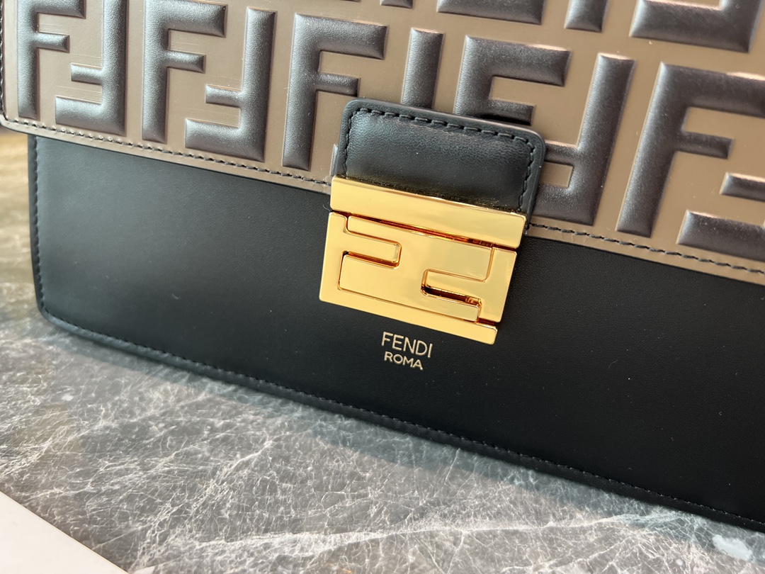 Fendi Medium Kan U Shoulder Bag Zucca Embossed Leather Brown/Black